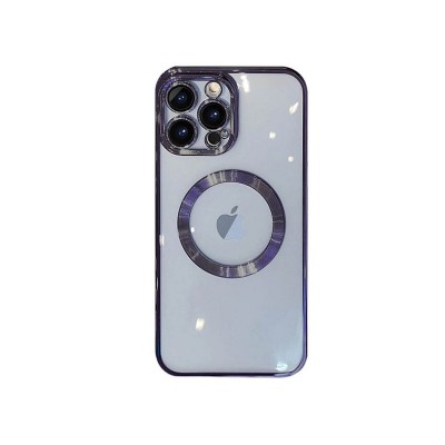 Husa iPhone 14 Pro Max, MagSafe Electro, Spate Transparent, Rama Mov